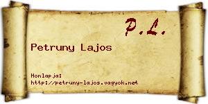Petruny Lajos névjegykártya